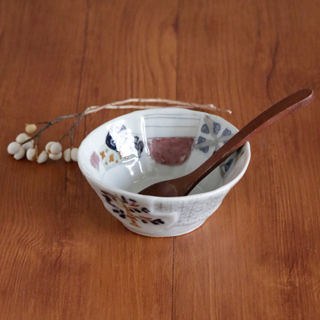 生石窯 西山千代子 貼りあわせ飯碗(動物と木々) 正面