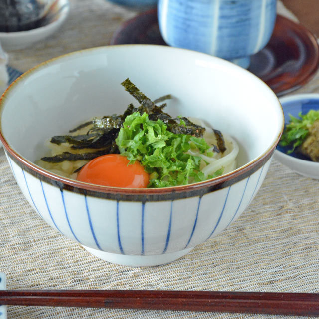 和食器・砥部焼　縁紅とくさの反うどん鉢