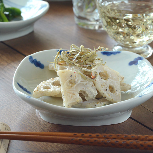 和食器・砥部焼 まるしかく取皿(雲柄)