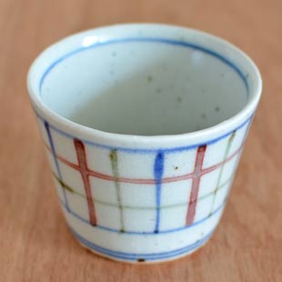 砥部焼・中田窯 三色格子のそばちょこ