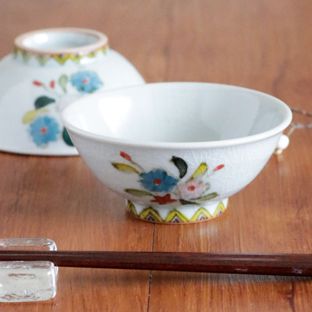 印判色絵花の茶碗(小)