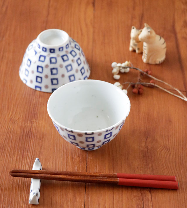 しかくドットの茶碗(小)
