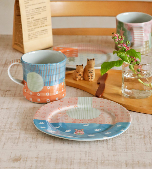 どうぶつリム皿(ピンク・クマ)のお茶タイム風景