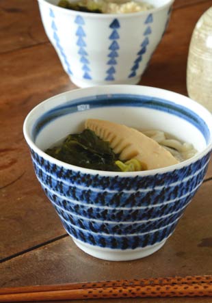 砥部焼・陶房遊 駒とびかんなの多用碗にうどんを