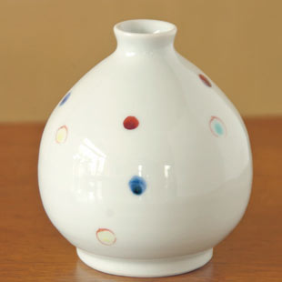 陶房遊 いろえ水玉のぷっくり花器