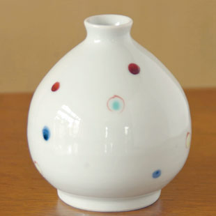 砥部焼・陶房遊 いろえ水玉のぷっくり花器を横から見て
